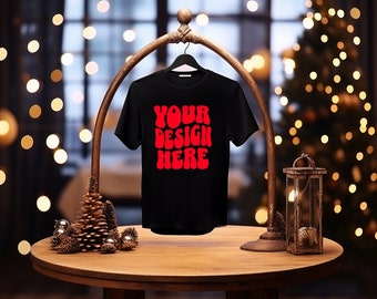 Christmas Black Tshirt Mockup Gender Neutral T-Shirt Mock-up Stock Photo Tee Boys Girls Top JPG Download