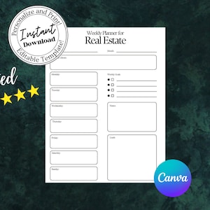 Bienes Raíces Semanal, Planificador de Organización para Agentes Inmobiliarios, Descargable, Imprimible, Horario Diario, Planificador Rápido Property Pro