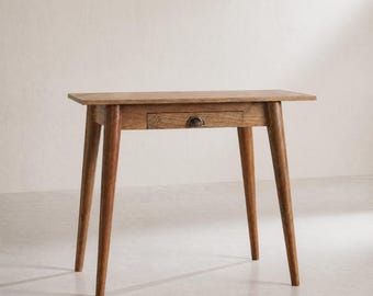 Klein houten schrijfbureau, compact bureau voor kleine ruimtes, Scandinavisch hoekbureau
