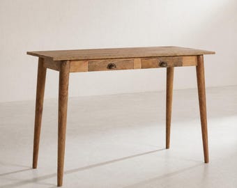 Massief houten bureaus voor thuiswerkplek, houten bureau in mid-century stijl