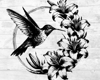 Hummingbird and Flowers SVG, PNG Clipart (Digital Download)