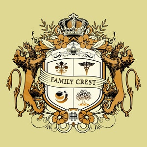 Blason familial orné de roses , armoiries familiales | création de logo personnalisé | blason familial