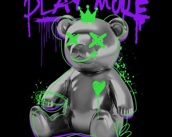 Stylish Teddy Bear PNG, Hip Hop Streetwear Design (Digital Download)