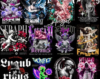Angel Graphics Streetwear-paket | Urbana t-shirtdesigner (digital nedladdning i PNG)