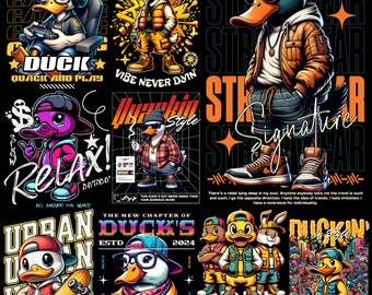 Cartoon Duck Hip-Hop Designs, Urban Streetwear Clipart (PNG)