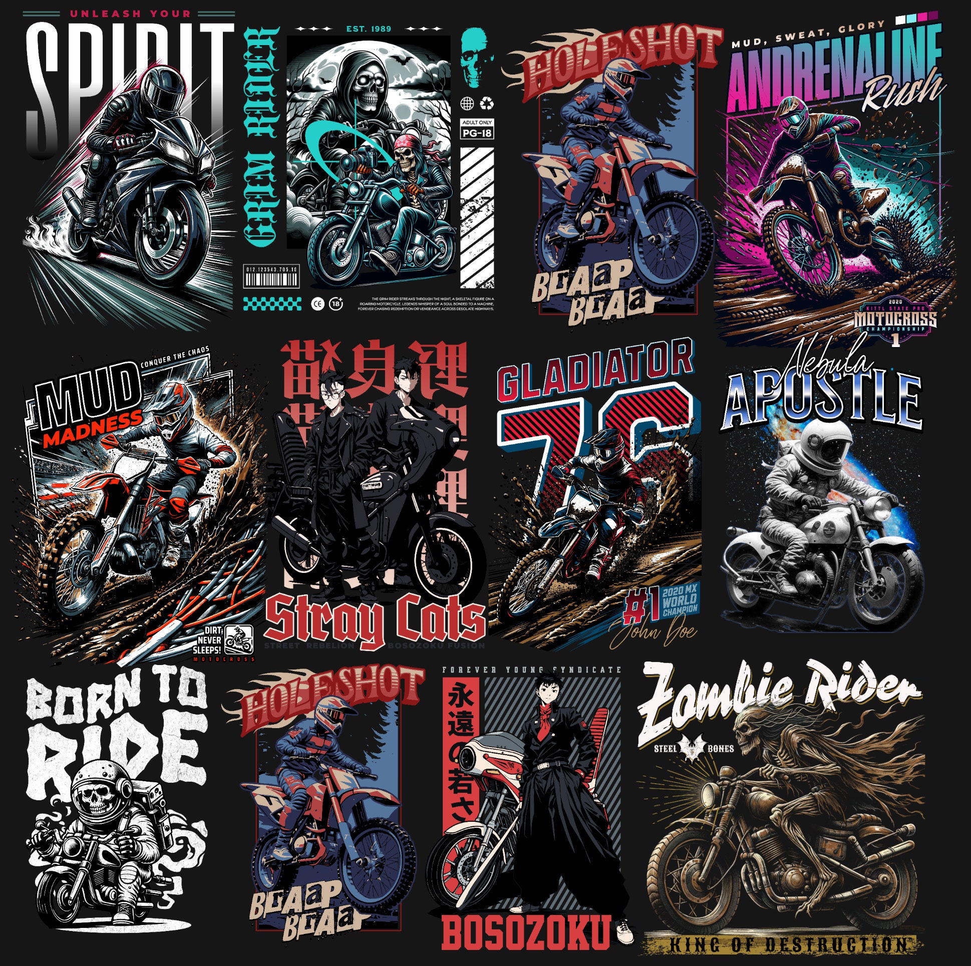 Ultimate Motorbike T shirt Design Bundle 100 Retro Motorcycle and Motocross Streetwear Designs PNG Etsy