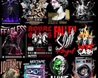 Streetwear T-Shirt Designs Bundle, 90 PNG Files (Digital Download)