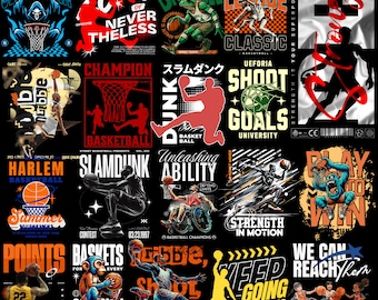 Basketball T-Shirt Design Bundle: Streetwear PNG Graphics (Digital Download)