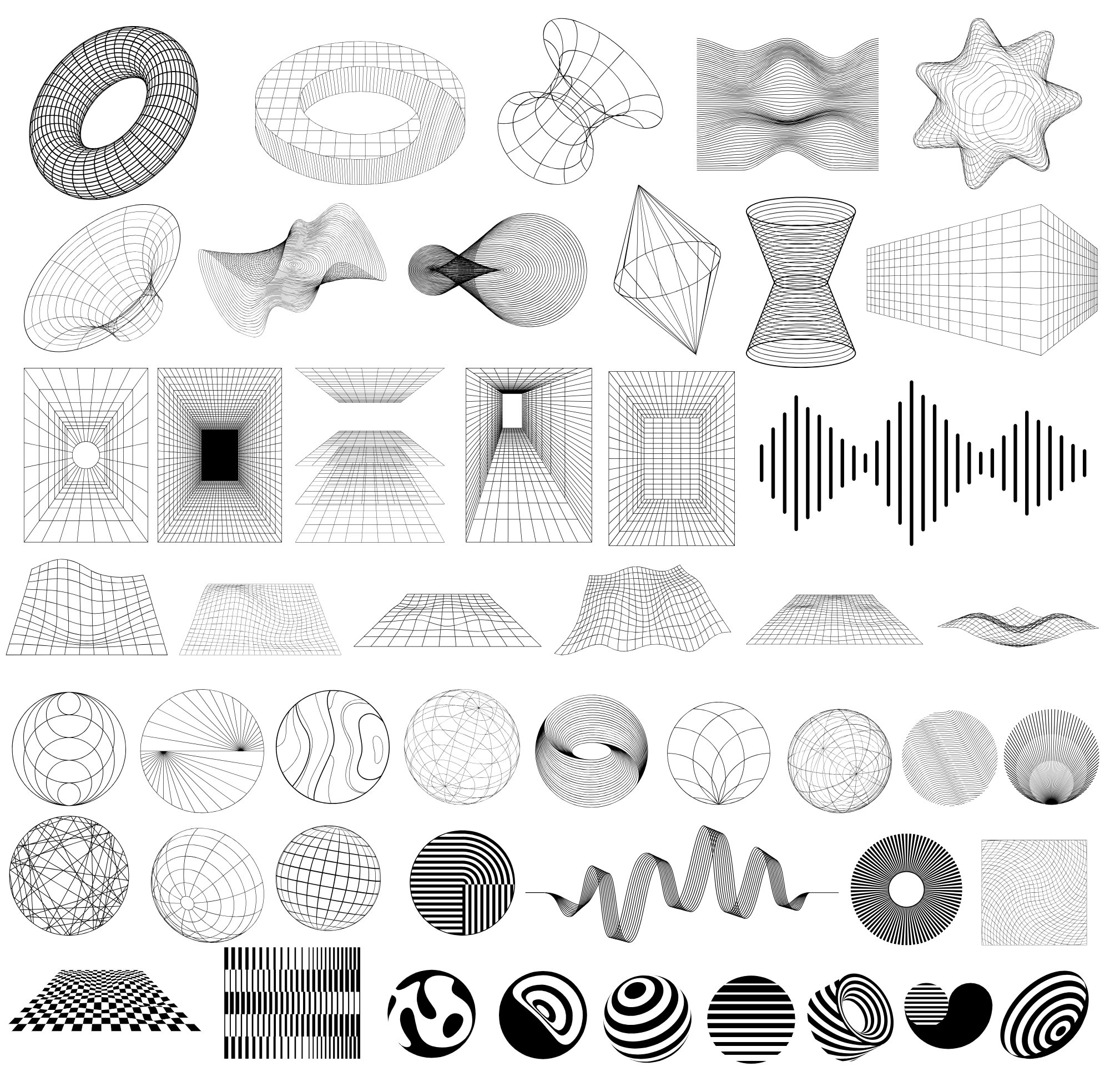 Streetwear Futuristic Shapes Element,3D Geometric Shapes - 90's Retro Futuristic Clipart - Geometric Shapes in SVG and PNG Formats