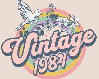 Vintage 1984 40th Birthday Floral PNG, Retro Design (Digital Download)