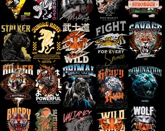 Exclusive T-Shirt Design Bundles: Tiger Designs, Streetwear Styles, Biker Graphics, and Rock Band Tees