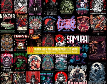 100+  Samurai Japanese Designs: T-Shirt Design Bundle, Streetwear Designs, Urban Shirt Designs, Graphic Shirt Designs