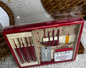 ETIMO Rote Tulpen-Häkelnadel-Set, 8-teiliges Set, rote Häkelnadel, Tulpen-Häkelnadel-Set, ergonomisches Kissen, weicher Griff