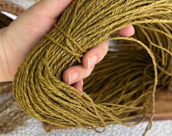 Olive Raffia PAPER YARN 2ply Natural Twisted Craft Skein Yarn, Eco Friendly Bag Yarn, Hat Yarn, Straw Beach Yarn