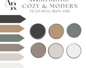 Modern Paint Palette, Sherwin Williams, Home Paint Colors, Paint Palette, Colors For Your Whole Home, Cozy Modern Paint Choices, Iron Ore
