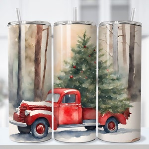 Christmas Red Truck 20 oz Skinny Tumbler Sublimation Wrap // Digital Download PNG // Digital File // vintage red truck