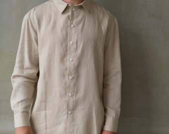 Oversized Linen Shirt for Men, Long Sleeve Button Down Loungewear