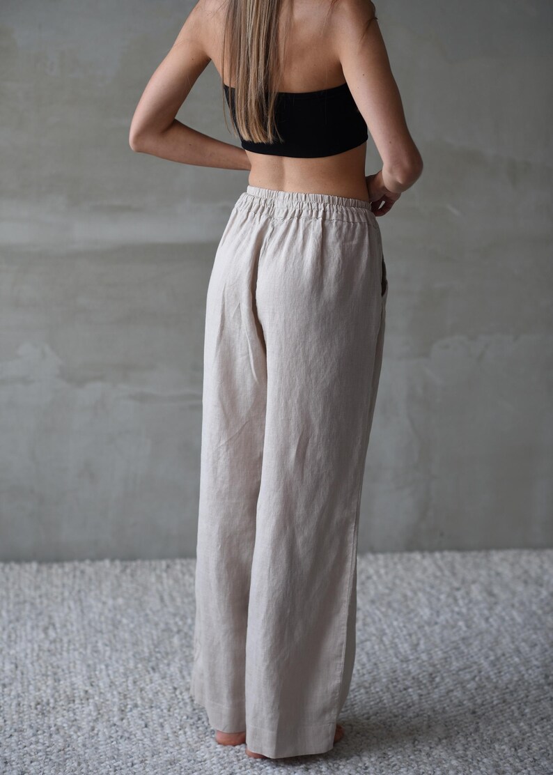 High-Waisted Wide-Leg Linen Pants with Front Tie Waist and Tailored Back Seaming