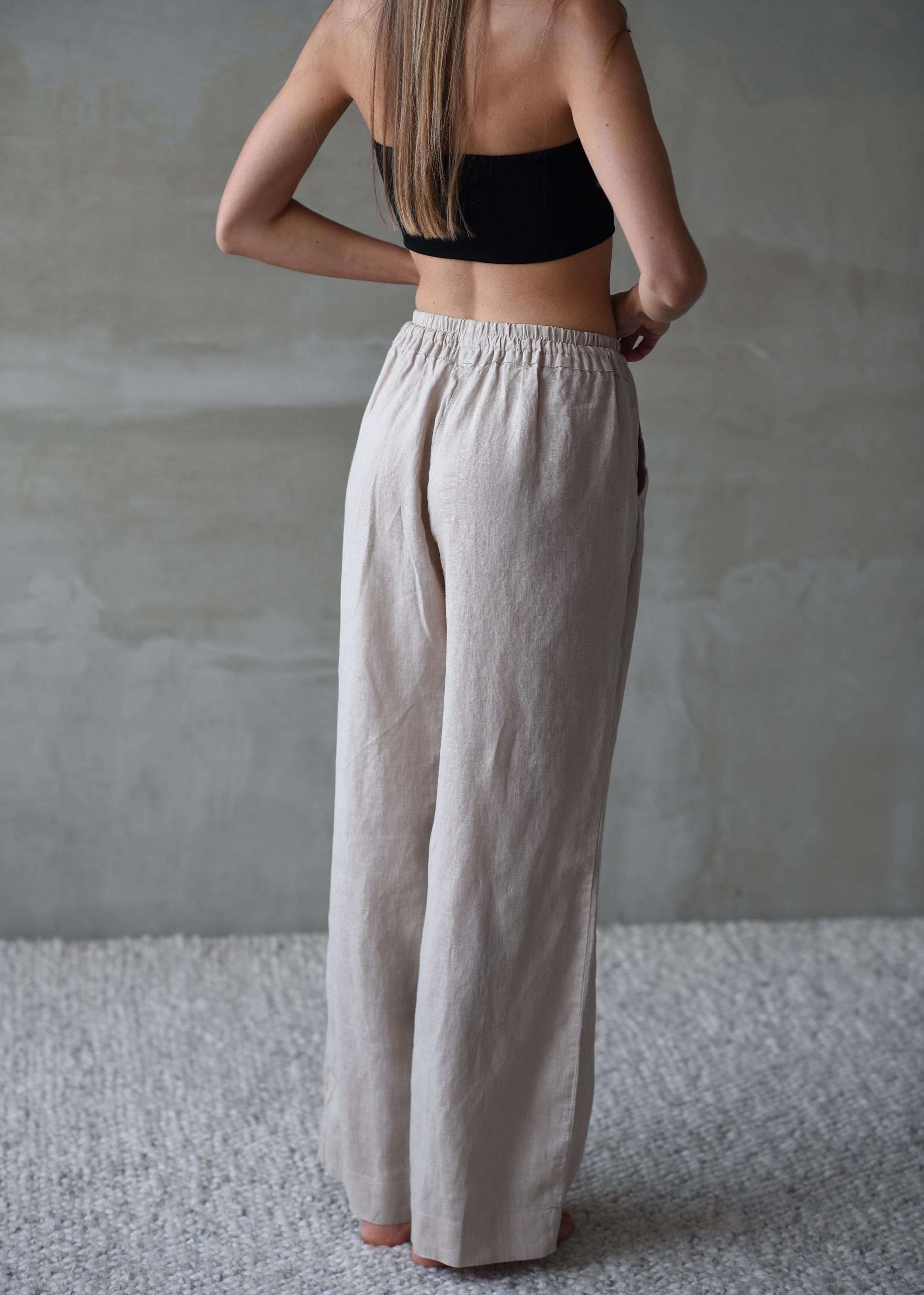 High-Waisted Wide-Leg Linen Pants with Front Button Detail and Tailored Silhouette main image 0