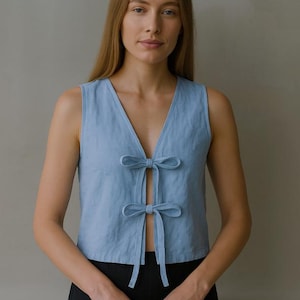 Linen vest for women/ Linen Top front ties/ Vest for Women/ Linen Vest with front-tie/ Relaxed fit linen vest/  Linen Clothing Women