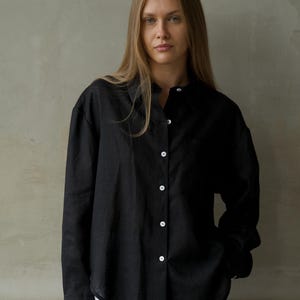 Oversized everyday linen shirt, classic linen shirt for women, oversized shirt, black linen shirt, Long Sleeve Linen Shirt, Linen clothing