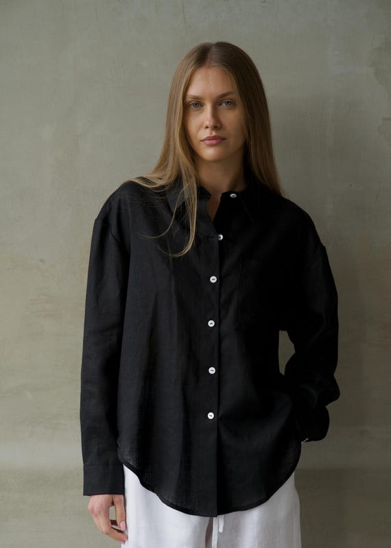 Outfit Camisa Lino Outfit Camisa Camisa Negra Lino Mujer Camisa De