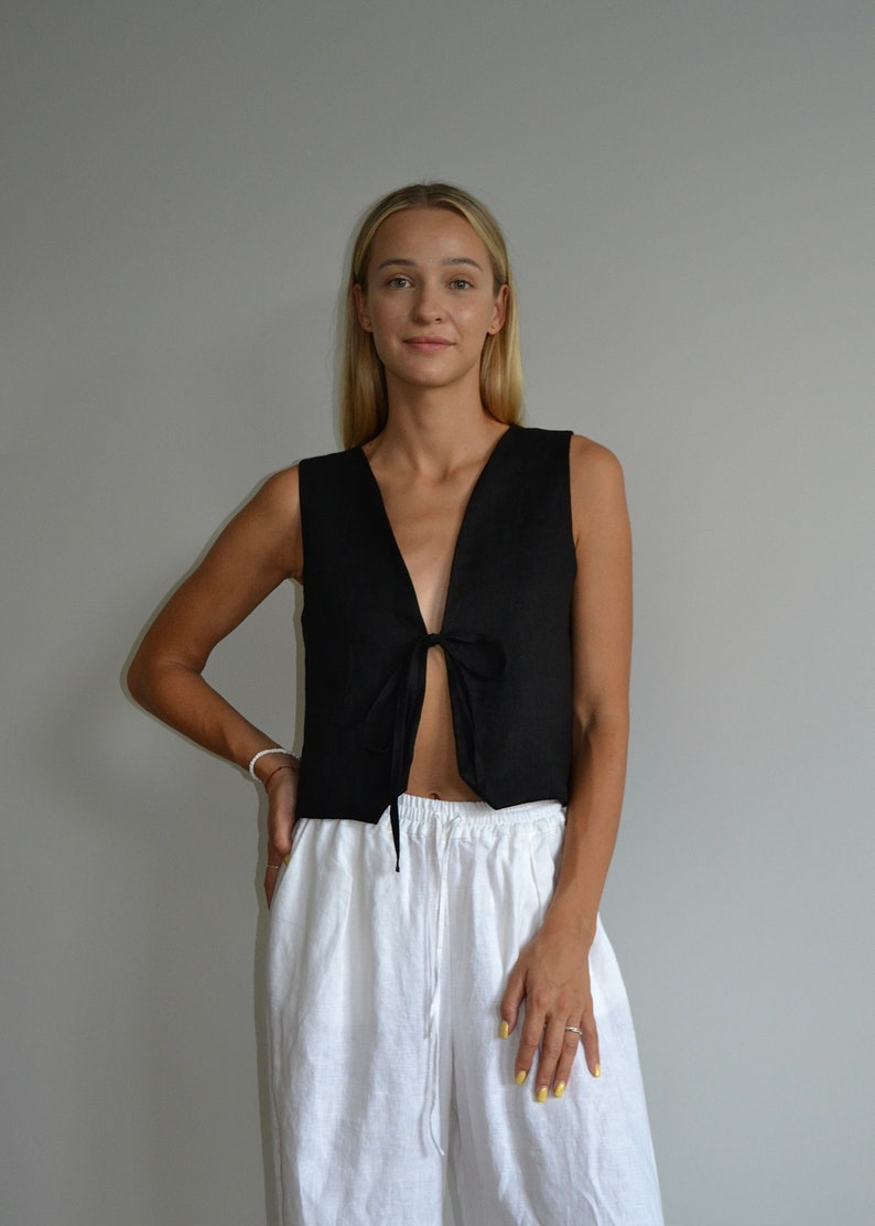 Linen Vest Women/ Linen Top Front Ties/ Vest for Women/ Linen Vest With ...
