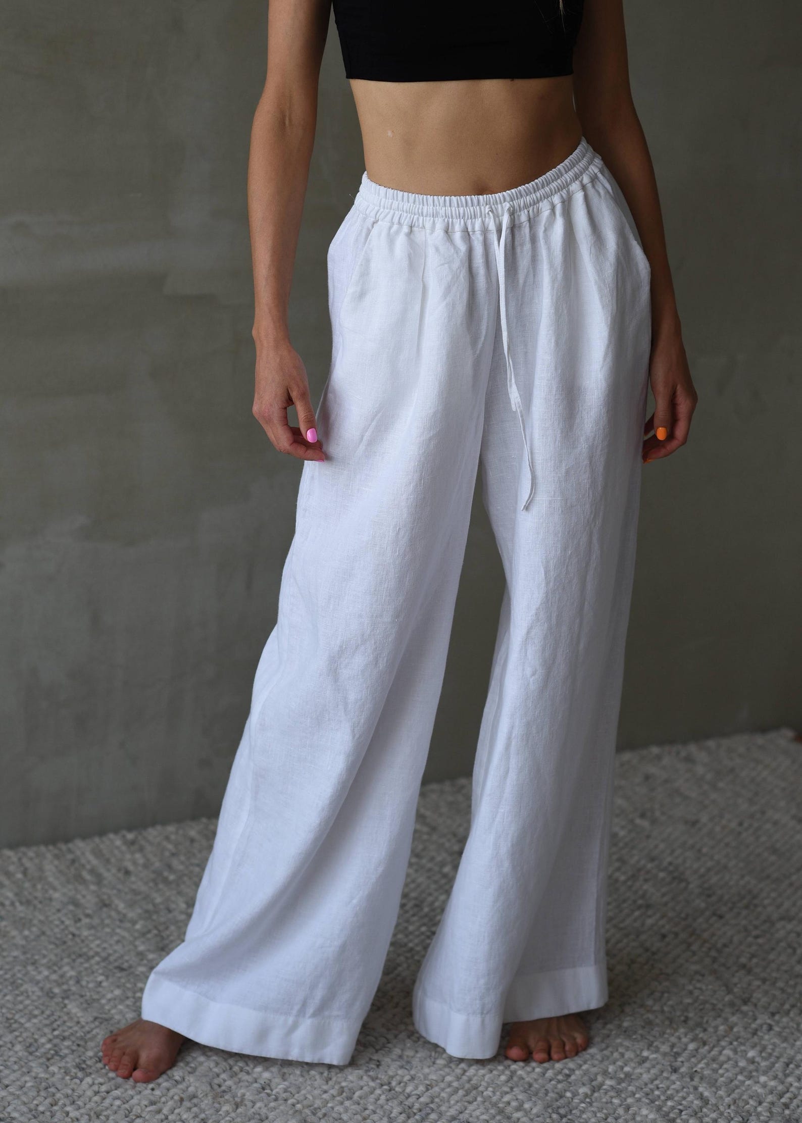 Linen Mid Rise Wide Leg Pants | 8-12 main image 0