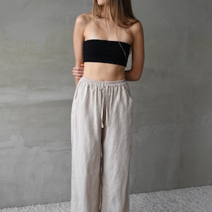 Wide Leg Linen Pants/ High Waist Pants/ High Waist Palazzo Pants/ Elastic Waist Trousers/ Linen Summer Pants/ Baggy Trousers/Pants for TALL