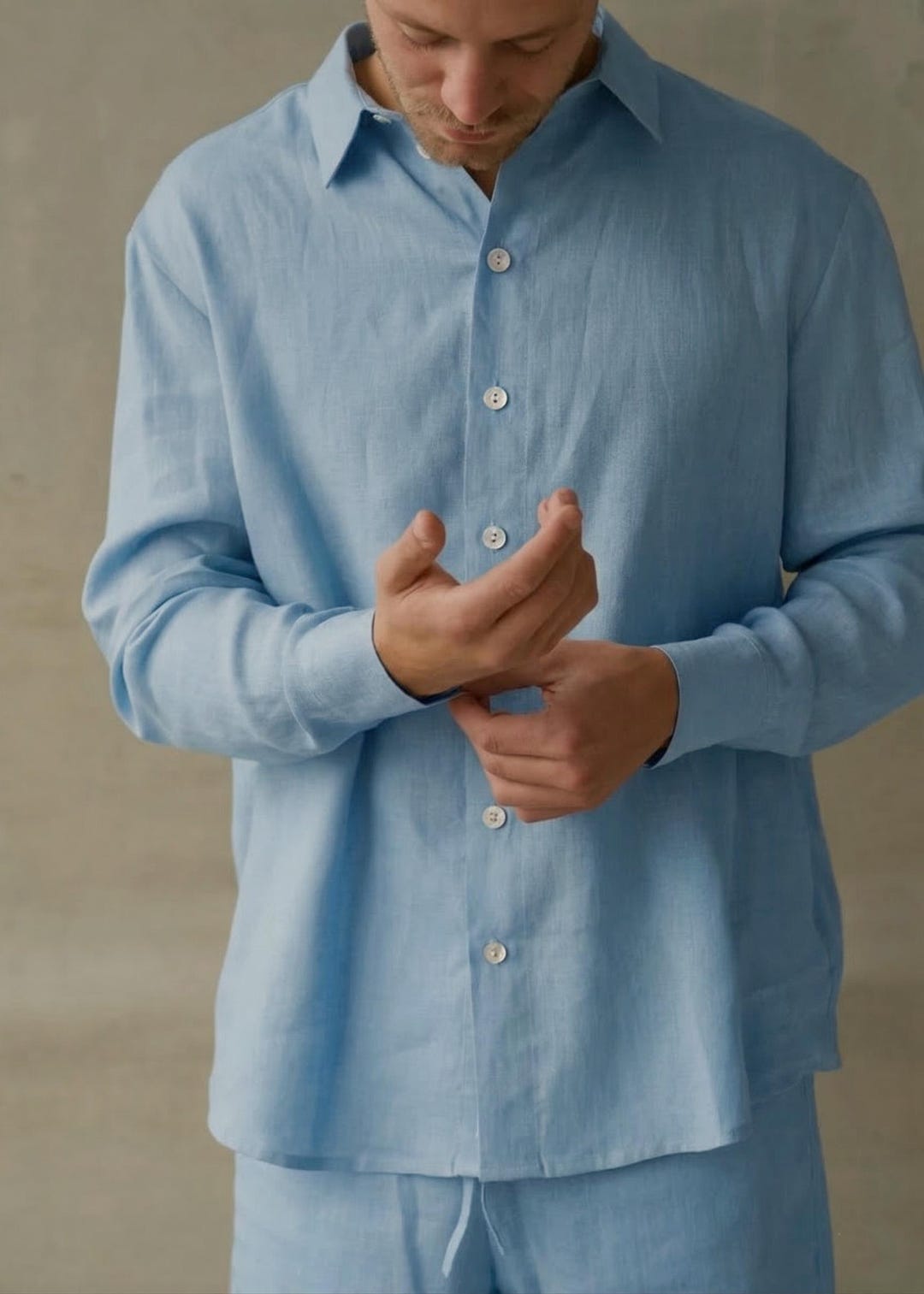 Oversized Linen Shirt for Men, Long Sleeve Button Down Loungewear - Etsy