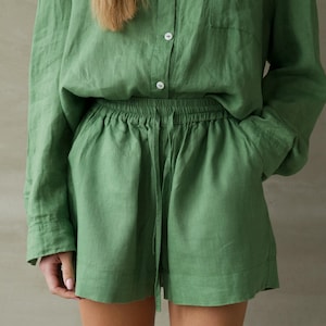 High waist summer shorts/ Relaxed fit shorts with pockets / Linen shorts for women/ Shorts with elastic waist / Beach linen shorts