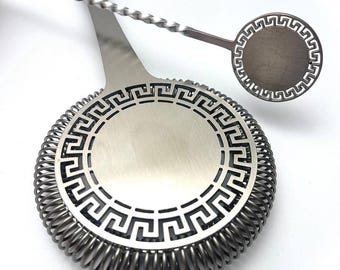 Greek Mirror Set | Hawthorne Cocktail Strainer |  Strainer and Spoon | Bar kit | Mixology Accessories