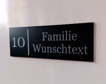 Türschild Namensschild Briefkastenschild Klingelschild Haustür Acryl Kunststoff selbstklebend Gravur Personalisiert mit Hausnummer Schwarz