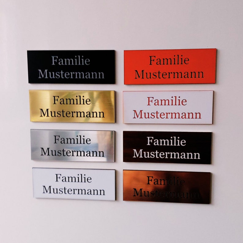 Türschild Namensschild Briefkastenschild Klingelschild Haustür Acryl Kunststoff selbstklebend Gravur Personalisiert 8 verschiedene Farben Bild 5