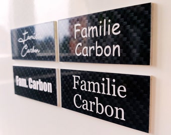 Door sign carbon look name plate letterbox sign doorbell sign front door acrylic plastic self-adhesive engraving personalized top sizes