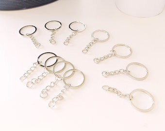 Porte-clés 25 mm anneaux 10-20-50 pièces argent avec chaîne pour pendentif ébauches anneaux fendus liens fournitures artisanales fabrication de bijoux