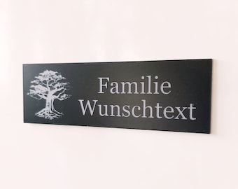 Türschild Namensschild Briefkastenschild Klingelschild Haustür Acryl Kunststoff selbstklebend Gravur Personalisiert Lebensbaum Schwarz