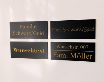 Türschild Schwarz/Gold Namensschild Briefkastenschild Klingelschild Haustür Acryl Kunststoff selbstklebend Gravur Personalisiert