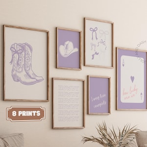Western-Dekor, Küsten Cowgirl Drucke, Galerie Wand-Set, Lila Wandkunst, wie glücklich sind wir, trendige Wandkunst, Wohnheim Dekor, Girly Wandkunst