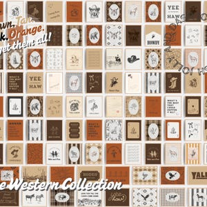 May include: A collection of Western-themed cards in shades of brown, tan, orange, and black. The cards feature illustrations of cowboys, horses, and other Western motifs. Text on the cards includes "Howdy," "Yee Haw," and "The Western Collection."