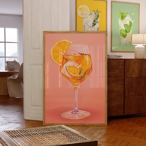 Aperol Spritz kunst aan de muur afdrukbare kust Italiaanse cocktail poster chique bar winkelwagen decor trendy espresso martini print pastel cool meisje slaapzaal