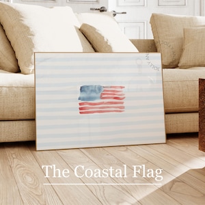 Coastal American Flag Wall Art Coastal Granddaughter Decor East Coast Print Beach House Aesthetic Trendy Preppy Poster Patriotic Printable