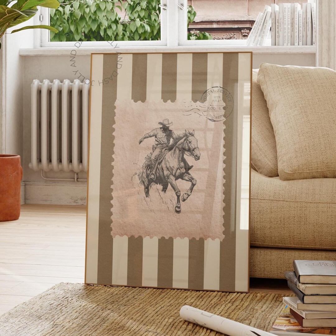 Cowboy on Horse Western Wall Art Vintage Country Sketch Print Trendy ...