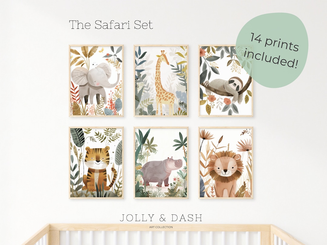 Safari Nursery Wall Art | Set of 14 | Jungle Nursery Decor | Boho ...