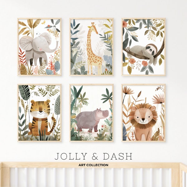 Safari Nursery Wall Art | Set of 14 | Jungle Nursery Decor | Boho Nursery Prints | Safari Baby Animal Prints | Baby Gift | Cute Jungle Theme