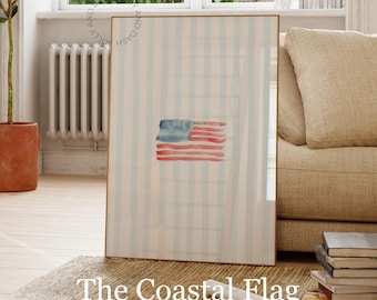 Coastal American Flag Wall Art, Coastal Granddaughter Decor, East Coast Print, Beach House Aesthetic, Trendy Preppy Poster, Patriotic Art
