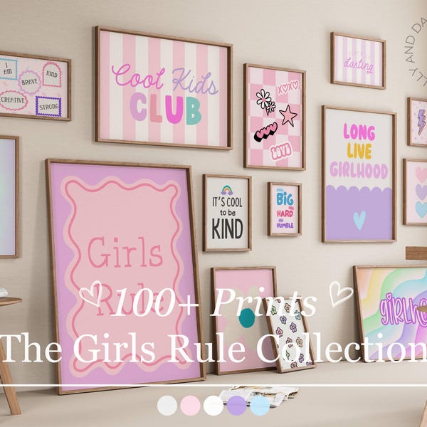 Lindo y moderno conjunto de arte para la pared de la habitación de niñas, pósteres coloridos para la sala de juegos, decoración retro y original para la guardería, láminas para el dormitorio infantil, imprimibles con afirmaciones