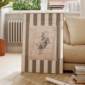 Rodeo Bull Western Wand Kunst Vintage Skizze Country Western Western Cowboy Poster Western Poster Western Western Western Western Westernstil Skizze