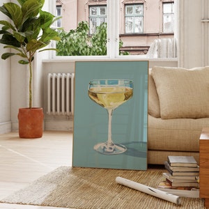 Arte mural "Problemas con el champán": impresiones para carritos de bar, pósteres de cócteles, decoración de Aperol Spritz y Espresso Martini para ambientes modernos y coquetos.