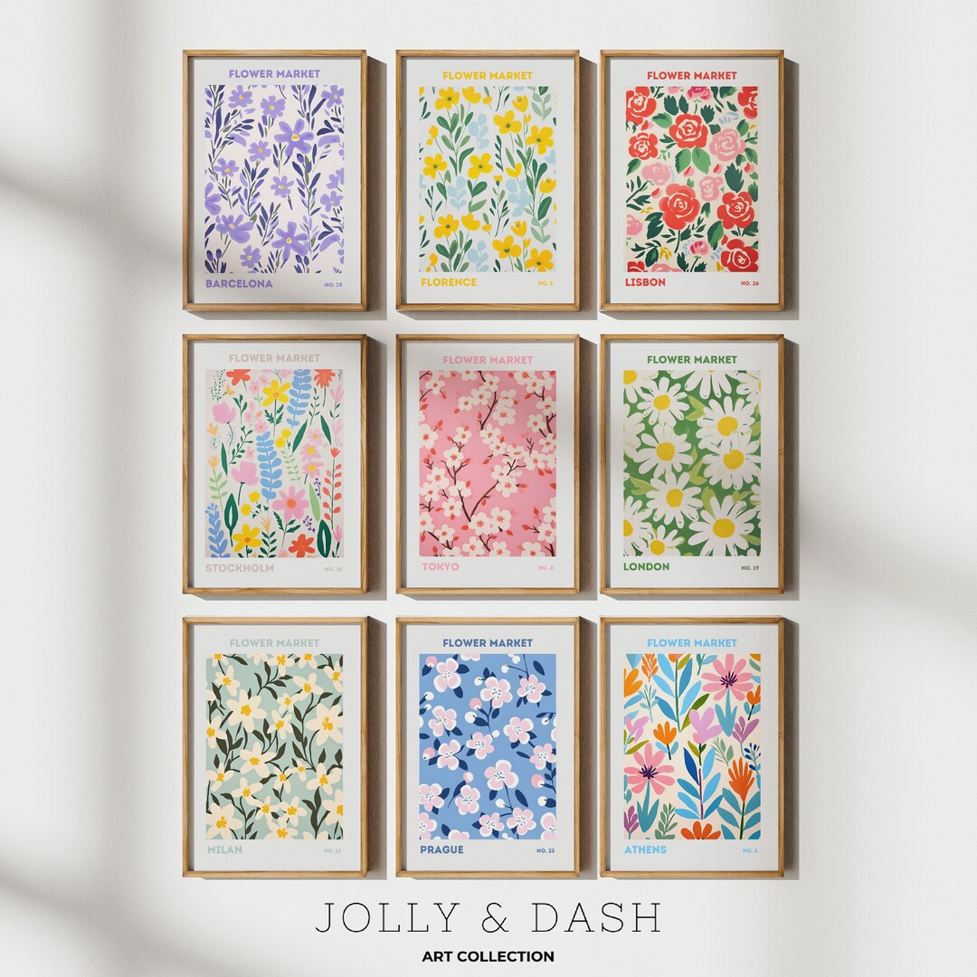 Flower Market Print | Set of 9 | Botanical Art | Matisse Print | Pink ...